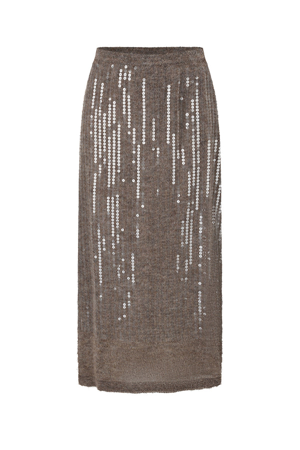 SWAYING Fall/Winter 2025: Beaded alpaca wool sweater/skirt set SW-SW-SW25AW3B04-HUIZONG (Gray-brown) Skirt (SW25AW1T07C1S4)
